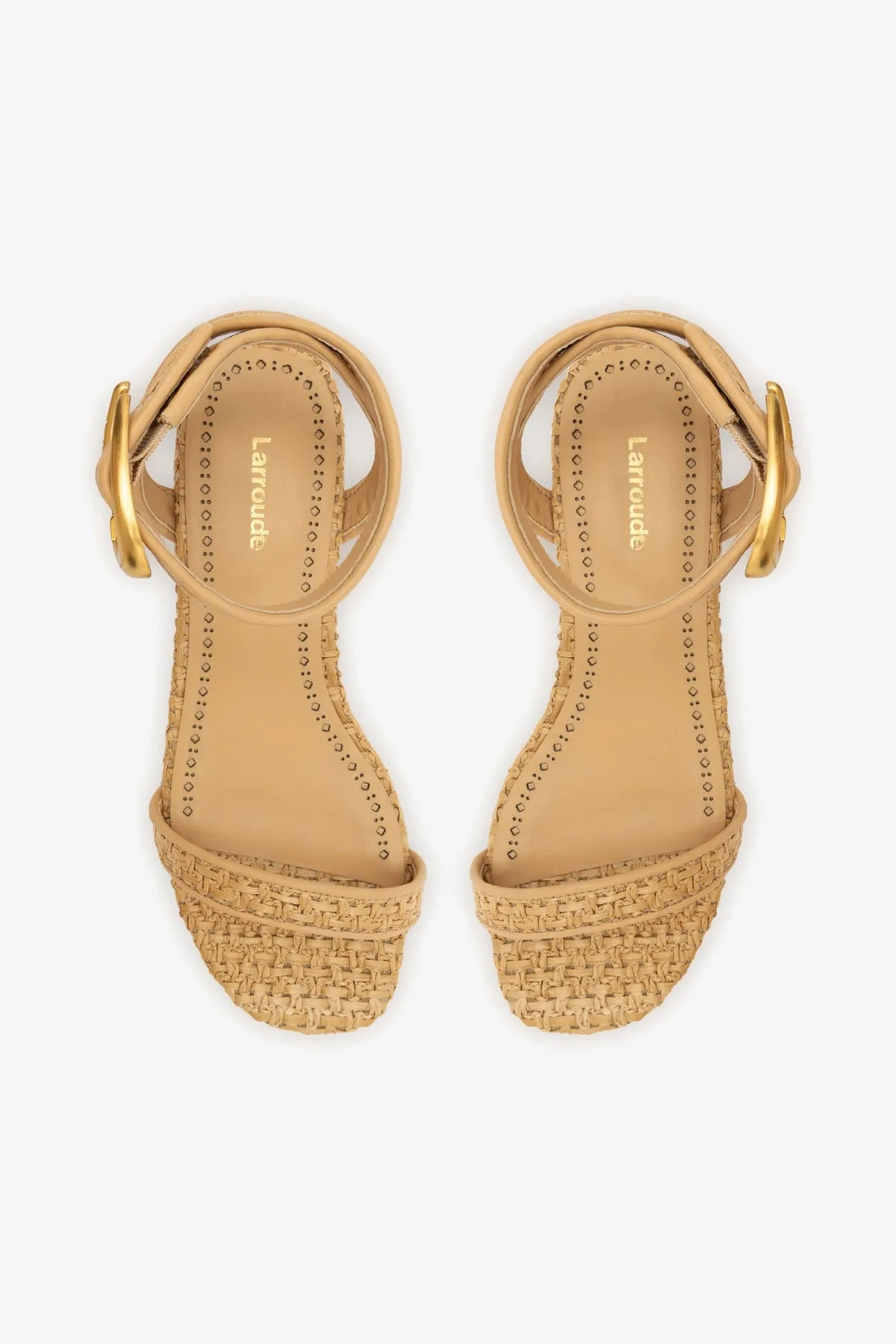 Verona Flat Sandal In Beige Leather and Natural Raffia