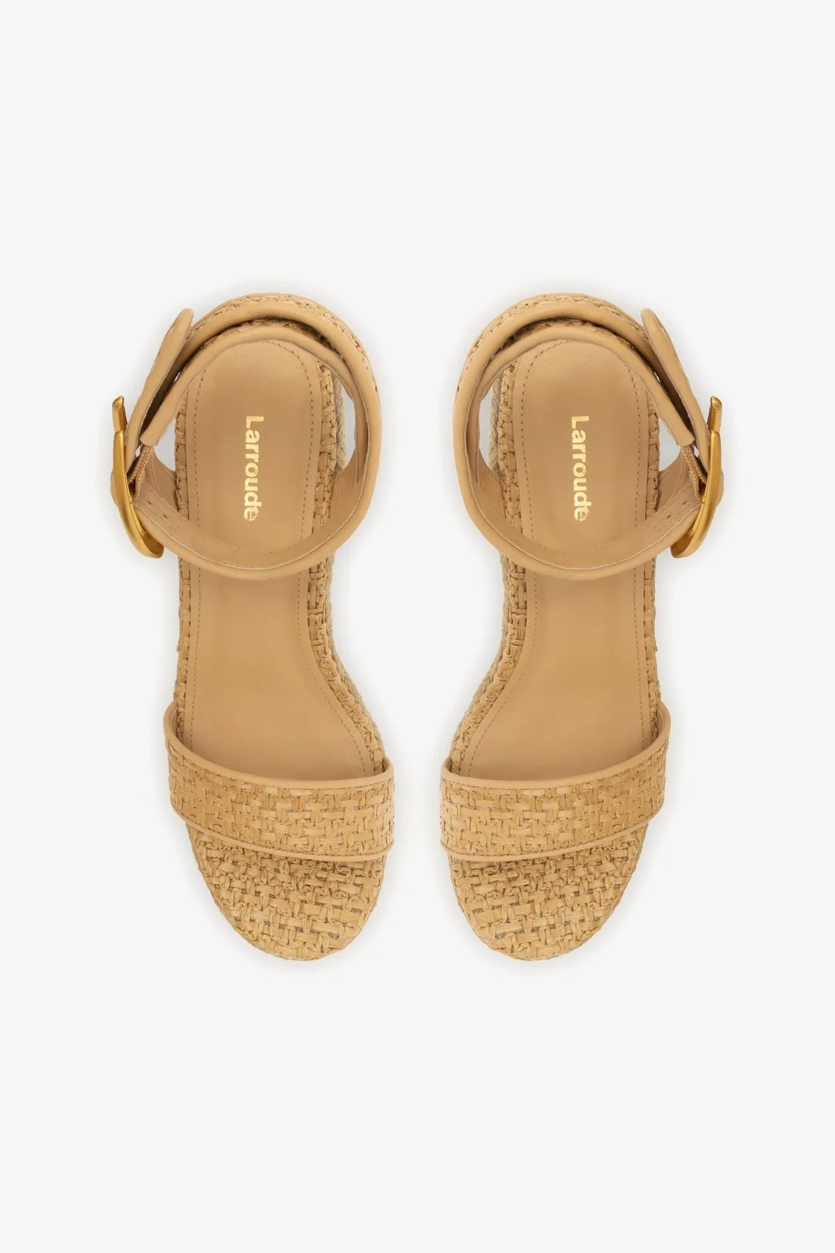 Verona Hi Wedge In Beige Leather and Natural Raffia