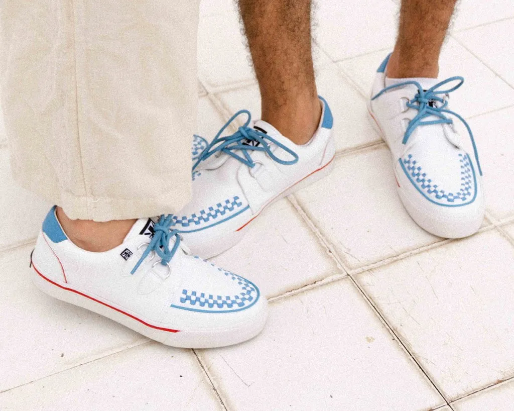 White TUKskin? Red & Blue Trim Interlace Sneaker
