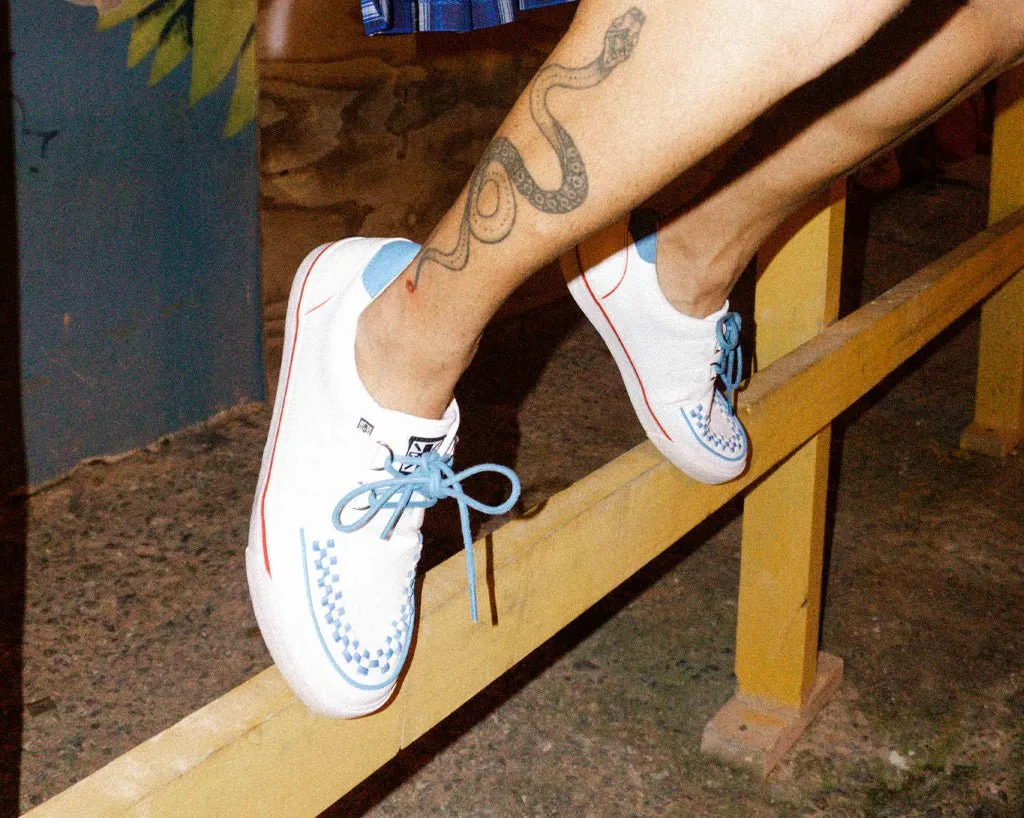 White TUKskin? Red & Blue Trim Interlace Sneaker