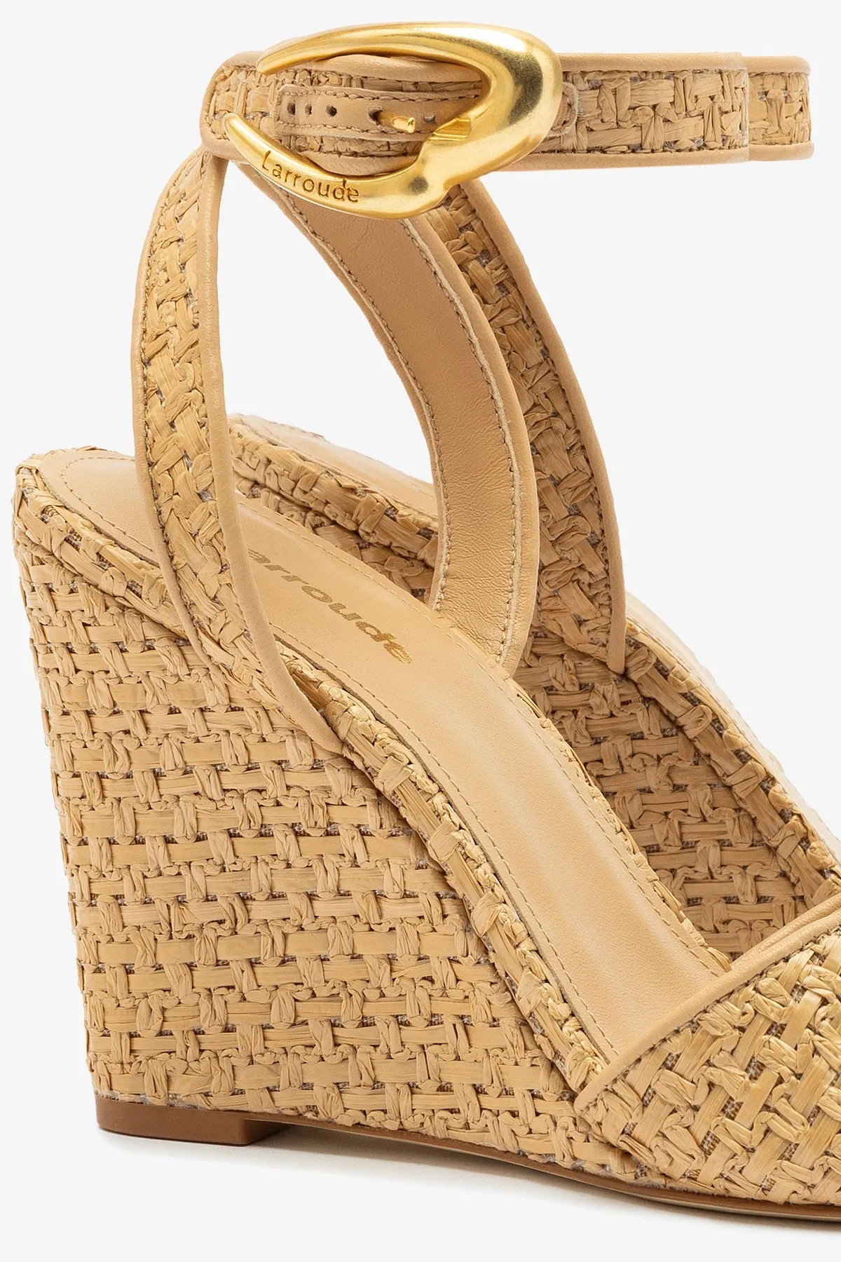 Yves Verona Wedge In Beige Leather and Natural Raffia