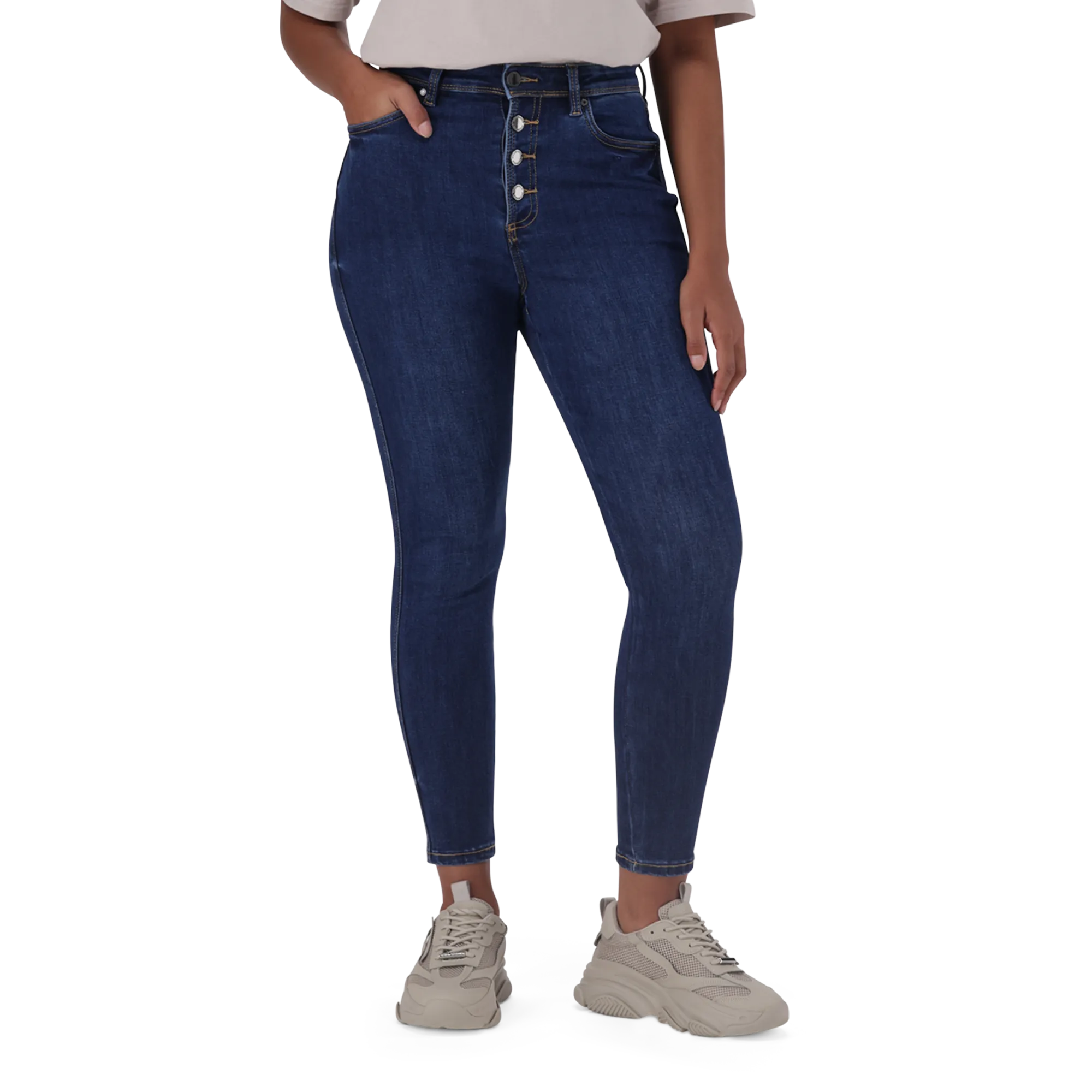 ZOE CONTOUR CURVY DARK WASH SKINNY WITH BUTTON FLY